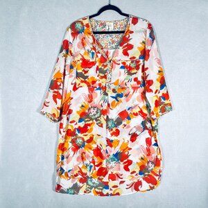 Anthropologie Fig Flower Shirt Dress Womens L Button Up Floral Tunic Western